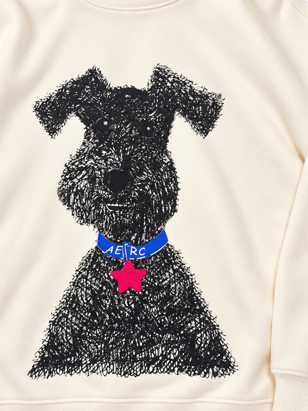 Aelfric Eden Cream Hoodie with Black Dog Graphic and Pink Star Details - Picture 4 of 6